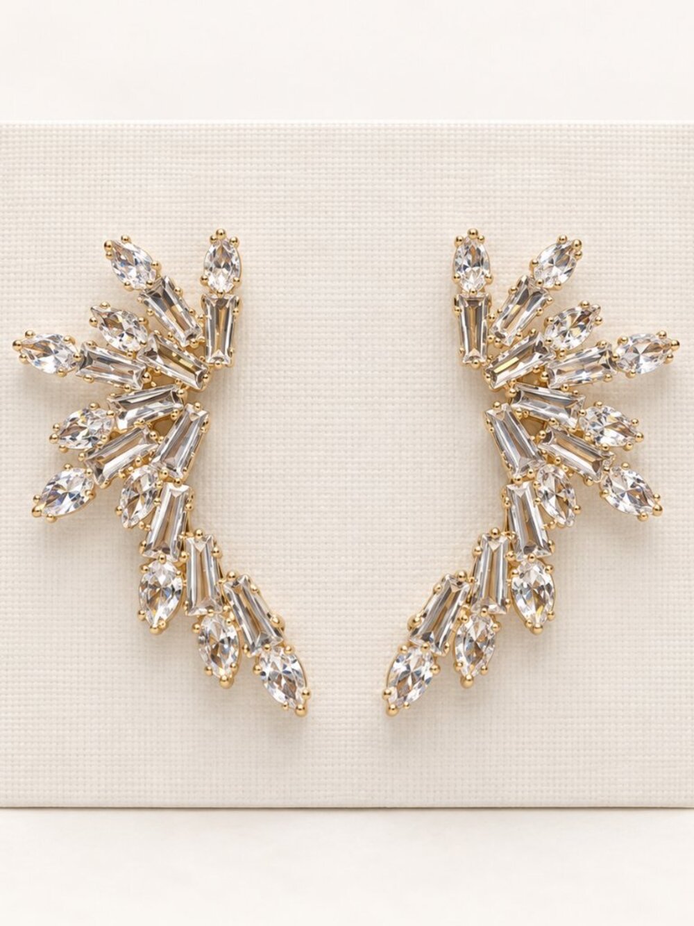 Gold-Tone Clear Crystal Leaf Ear Crawler Earrings – 1.5"